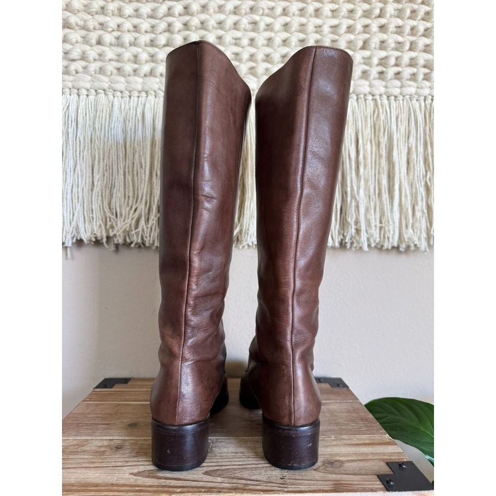 90s Vintage Charles David Brown Leather Lace Up Knee High Riding Boots Size 8 - Picture 13 of 16